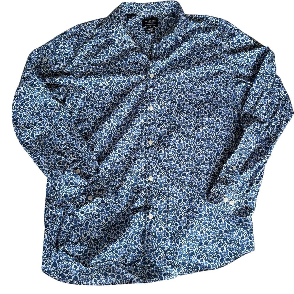 Mens Button Down Size Size 17.5 Blue Vines